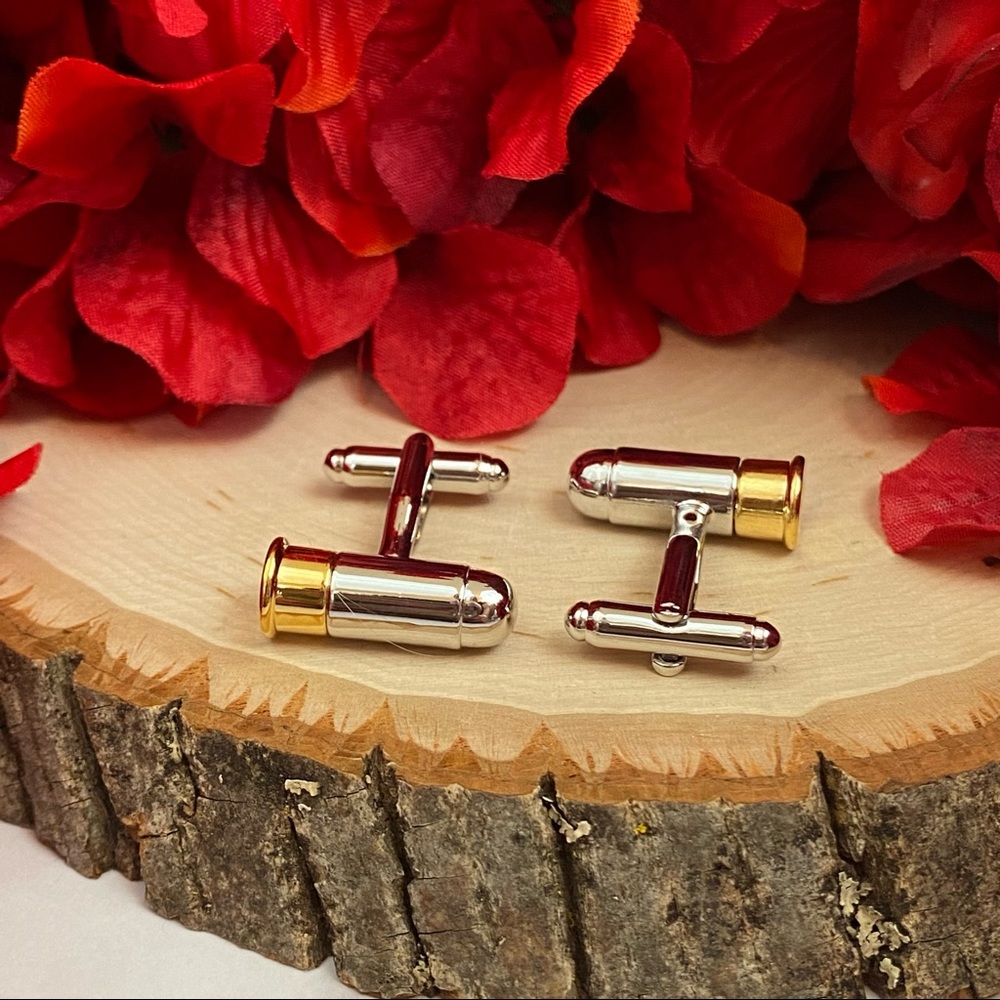 Gold and Silver Revolver Bullet NRA Cufflinks - Picture 9 of 16